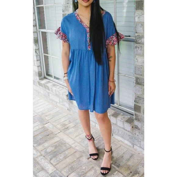 NWT Umgee‎ Linen Blend Floral Accent Dress Women’s Large Boho Hippie Red White - Picture 1 of 10